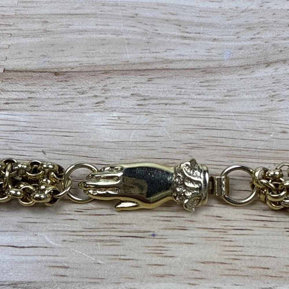 Vintage Figural Hand Clasp Rolo Chain Necklace Chunky Statement Piece 31” RARE - Picture 7 of 9